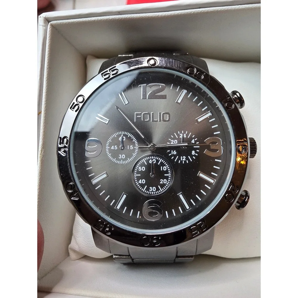 Folio Mens Gunmetal Grey Chronograph Style Watch FMDMSG074 Japan Movt